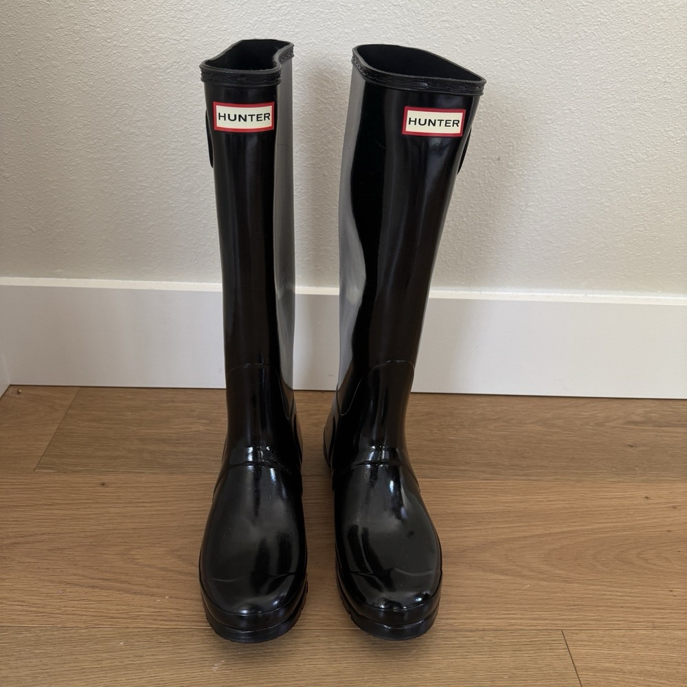 Hunter Original Tall Gloss Women's Rain Boots Black Womens Sz 9 US Gorpcore Farm